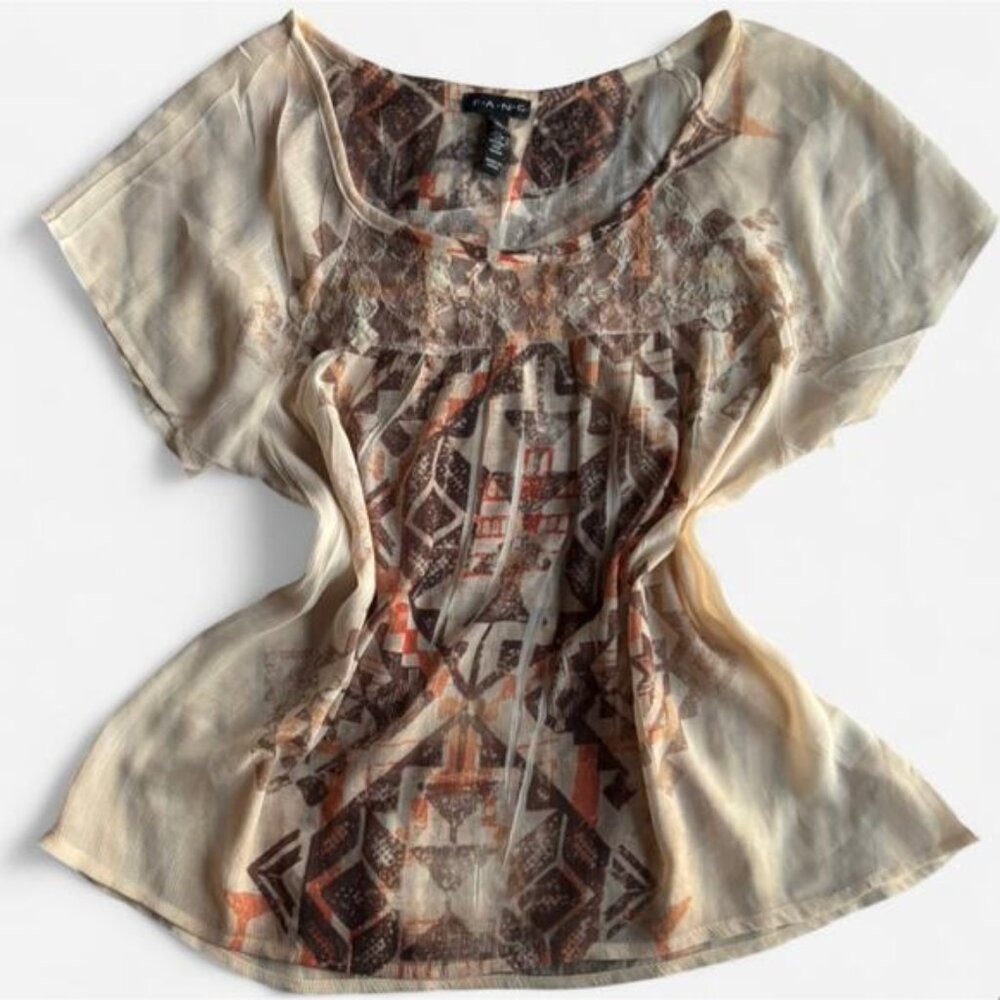 FANG Women's Boho Style Blouse with Geometric Print